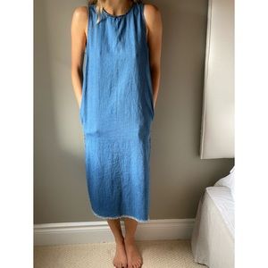 Long denim dress with side slits